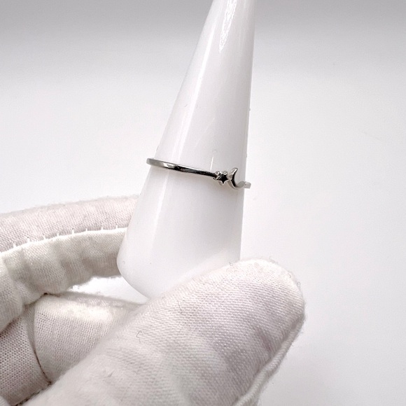 Dainty Sterling Silver Moon & Star Ring - Picture 10 of 17